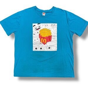 McDonald's Fries Eyes Graphic Tee Blue 2XL Streetwear Fast Food Logo‎ Shirt